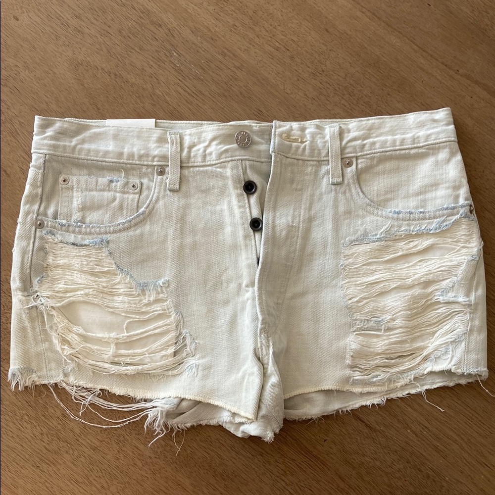 Agolde Parker Vintage Loose Cut-Off Short - White Distressed Jean Shorts